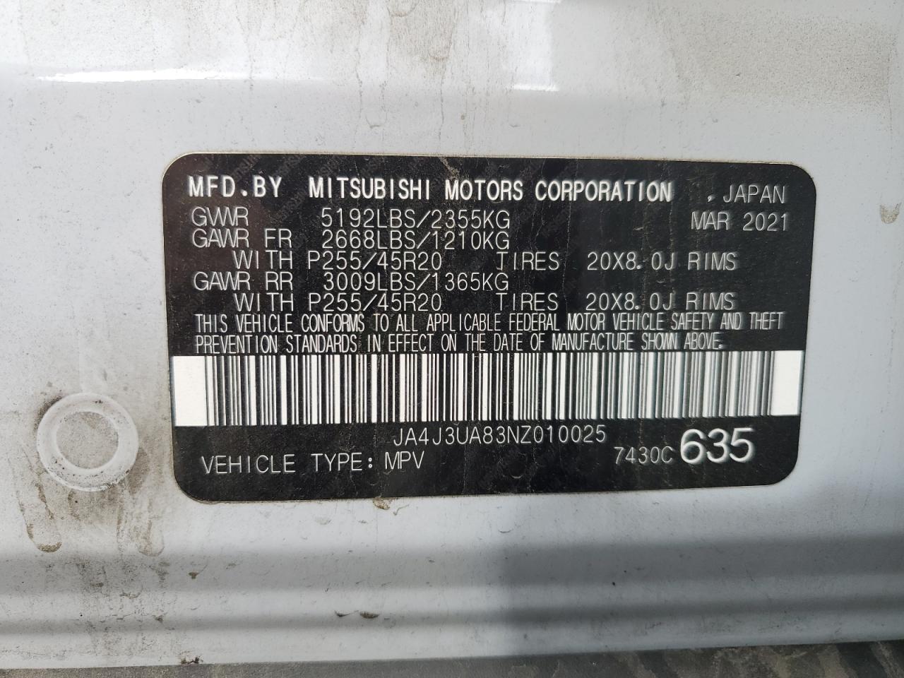 2022 Mitsubishi Outlander Se VIN: JA4J3UA83NZ010025 Lot: 92094815