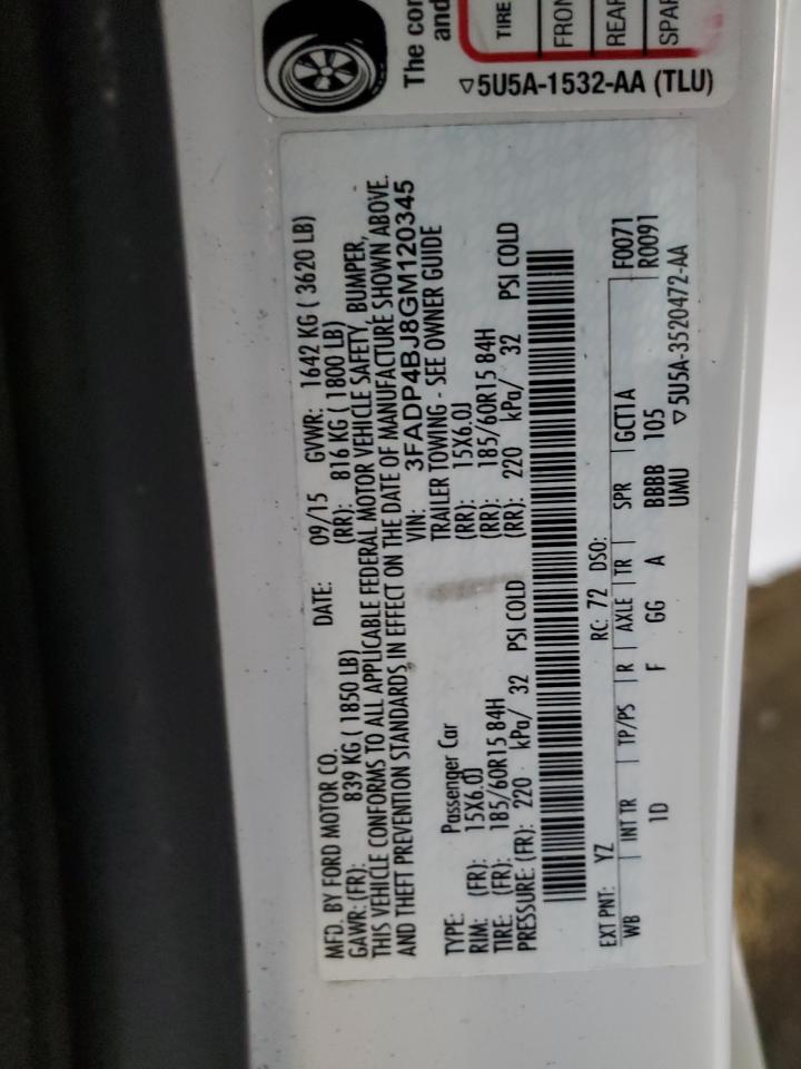 2016 Ford Fiesta Se VIN: 3FADP4BJ8GM120345 Lot: 92018445