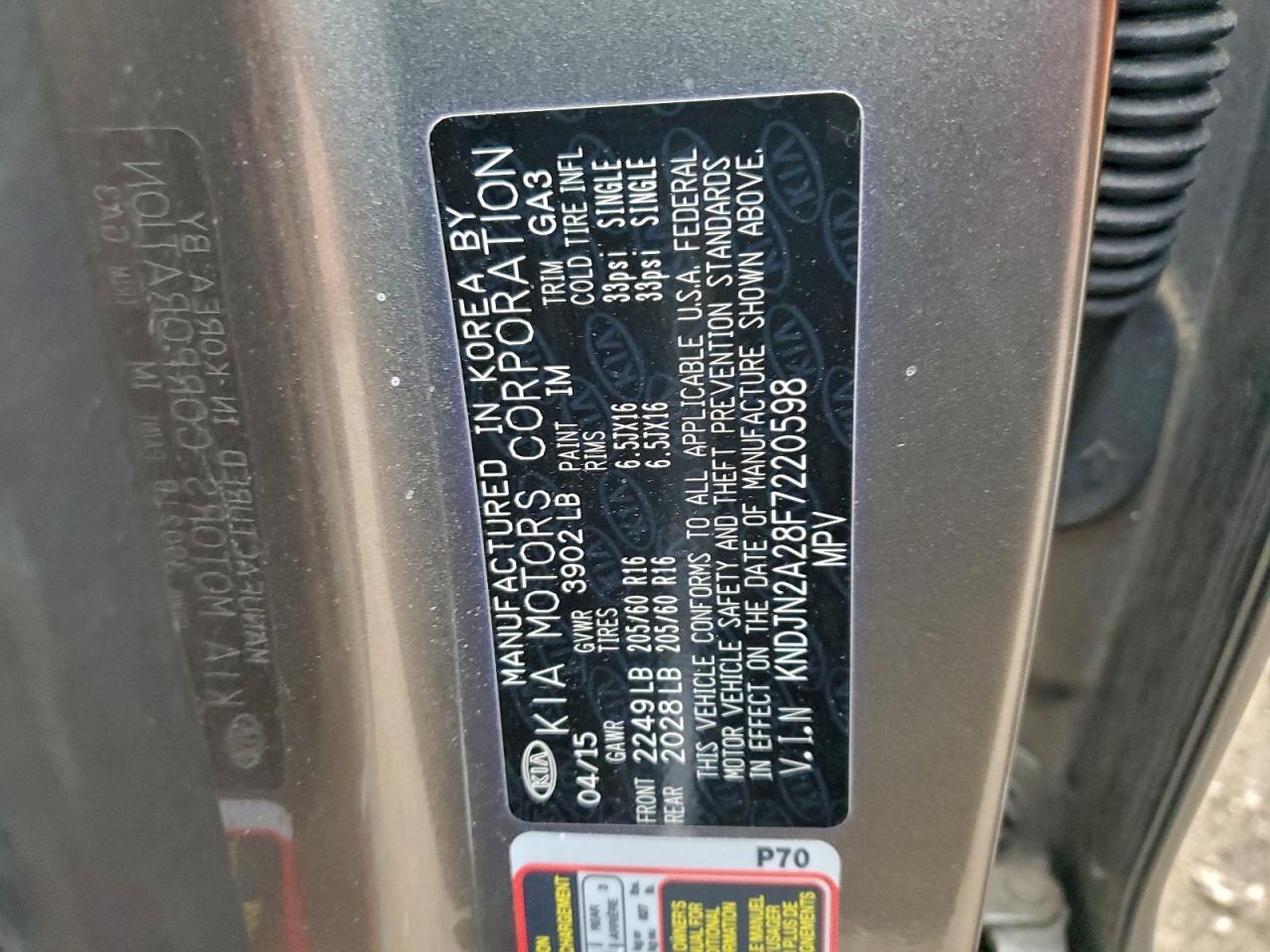 2015 Kia Soul VIN: KNDJN2A28F7220598 Lot: 94121685