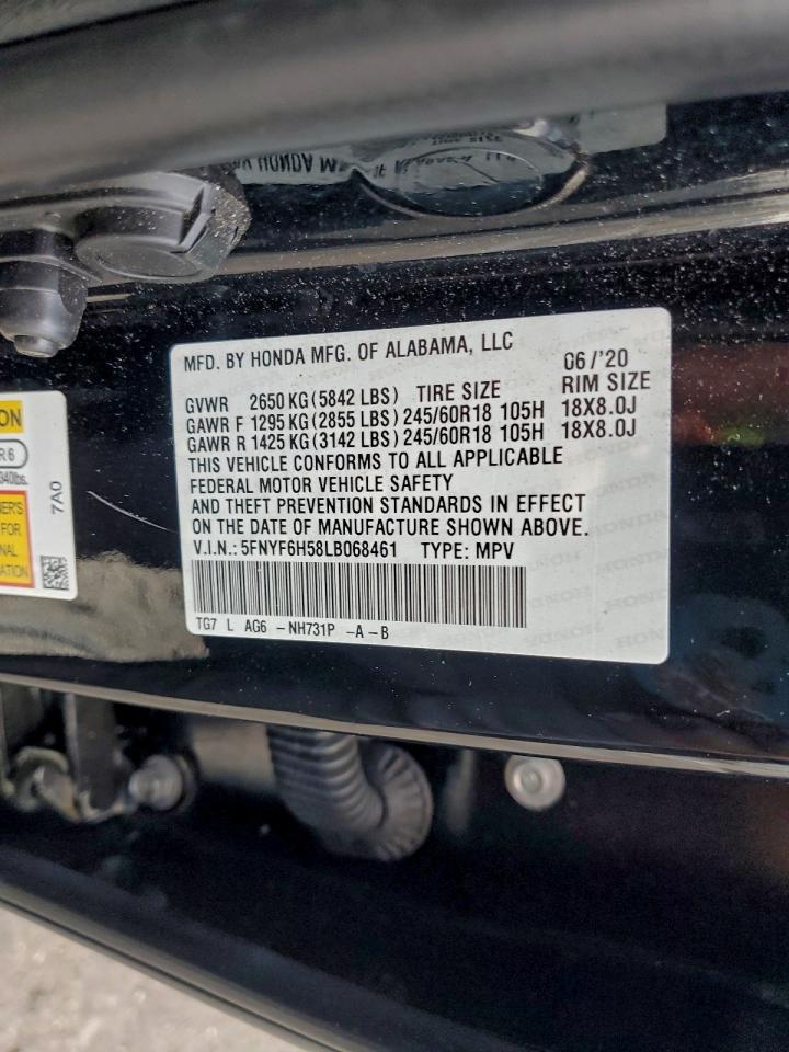 2020 Honda Pilot Exl VIN: 5FNYF6H58LB068461 Lot: 93928725