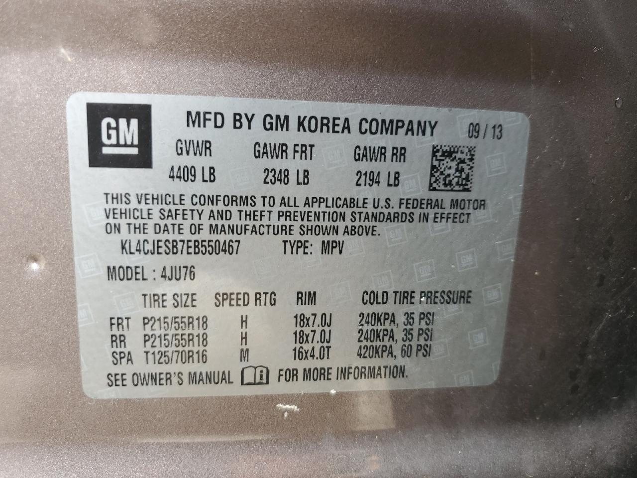 2014 Buick Encore VIN: KL4CJESB7EB550467 Lot: 91410615