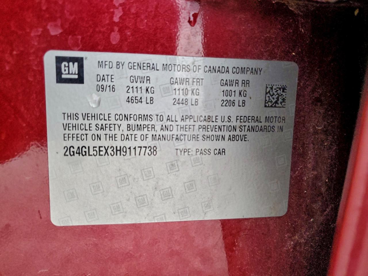 2017 Buick Regal Sport Touring VIN: 2G4GL5EX3H9117738 Lot: 93315755