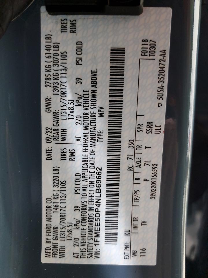 2022 Ford Bronco Base VIN: 1FMEE5DP4NLB69662 Lot: 91790545