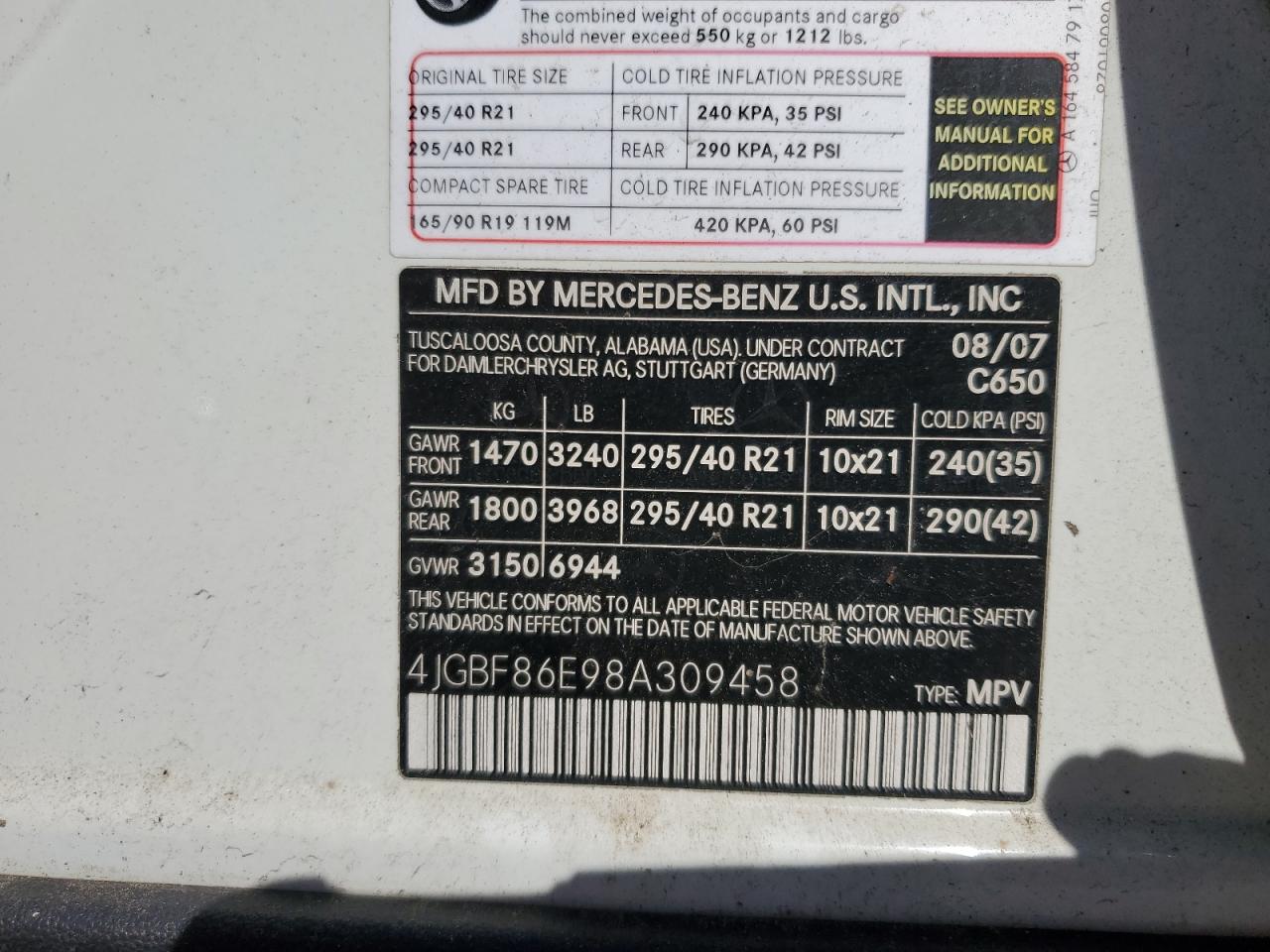 2008 Mercedes-Benz Gl 550 4Matic VIN: 4JGBF86E98A309458 Lot: 91256705