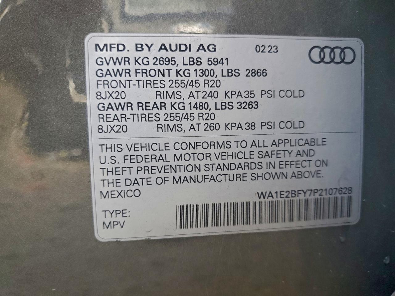 2023 Audi Q5 E Premium Plus 55 VIN: WA1E2BFY7P2107628 Lot: 92935065