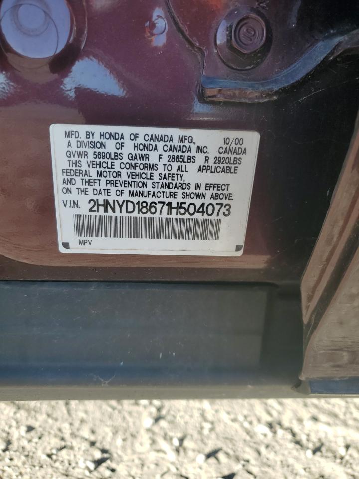 2001 Acura Mdx Touring VIN: 2HNYD18671H504073 Lot: 92676325