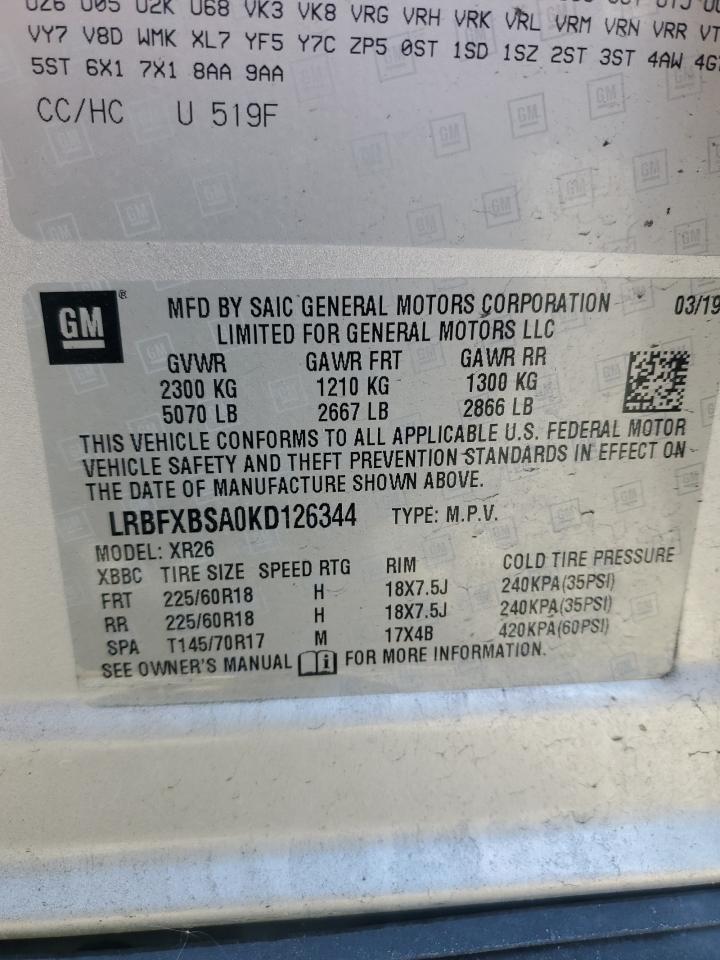 2019 Buick Envision Preferred VIN: LRBFXBSA0KD126344 Lot: 92277575