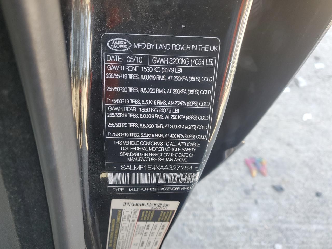 2010 Land Rover Range Rover Hse Luxury VIN: SALMF1E4XAA327284 Lot: 92009605