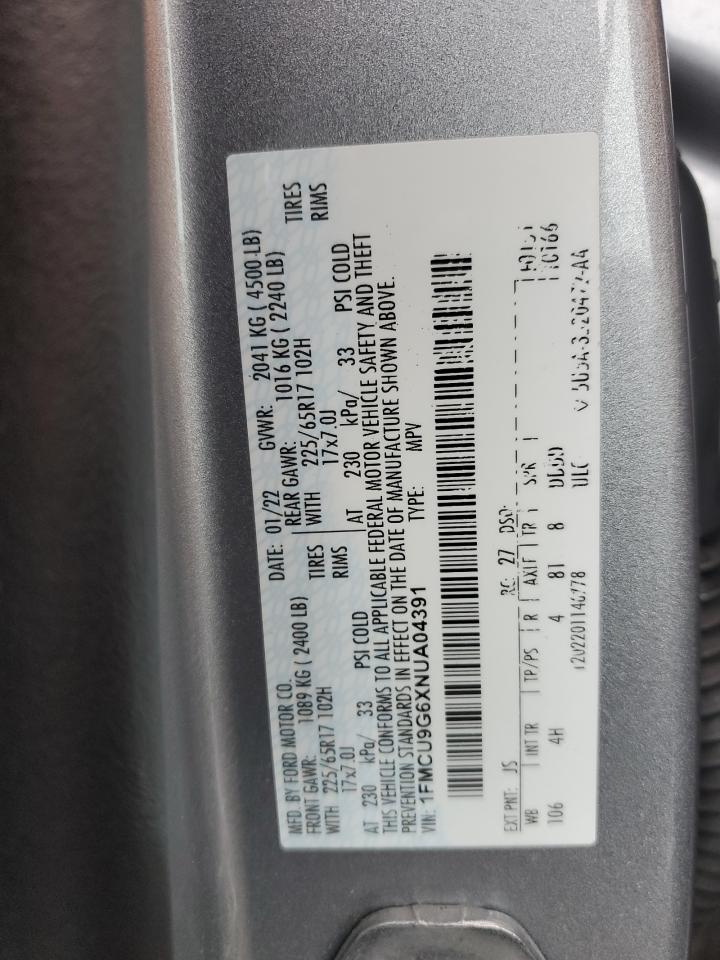 2022 Ford Escape Se VIN: 1FMCU9G6XNUA04391 Lot: 93715725