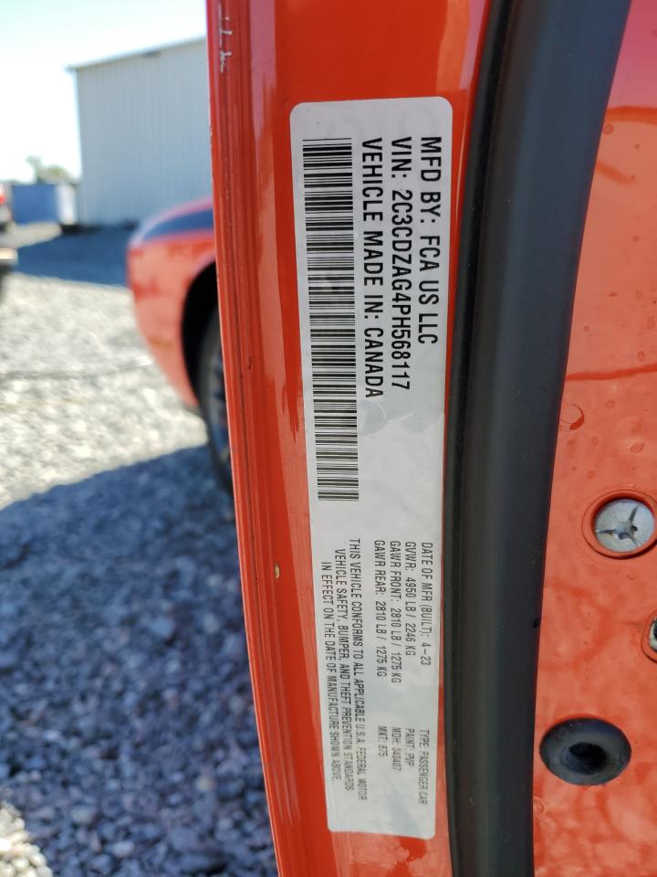 2023 Dodge Challenger Sxt VIN: 2C3CDZAG4PH568117 Lot: 91139655