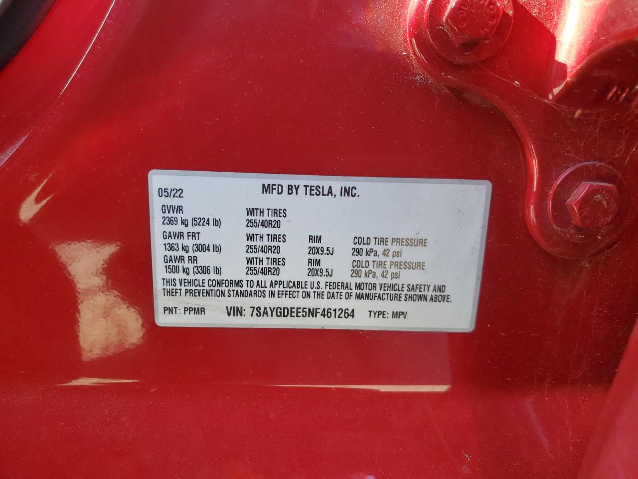 2022 Tesla Model Y VIN: 7SAYGDEE5NF461264 Lot: 92111175