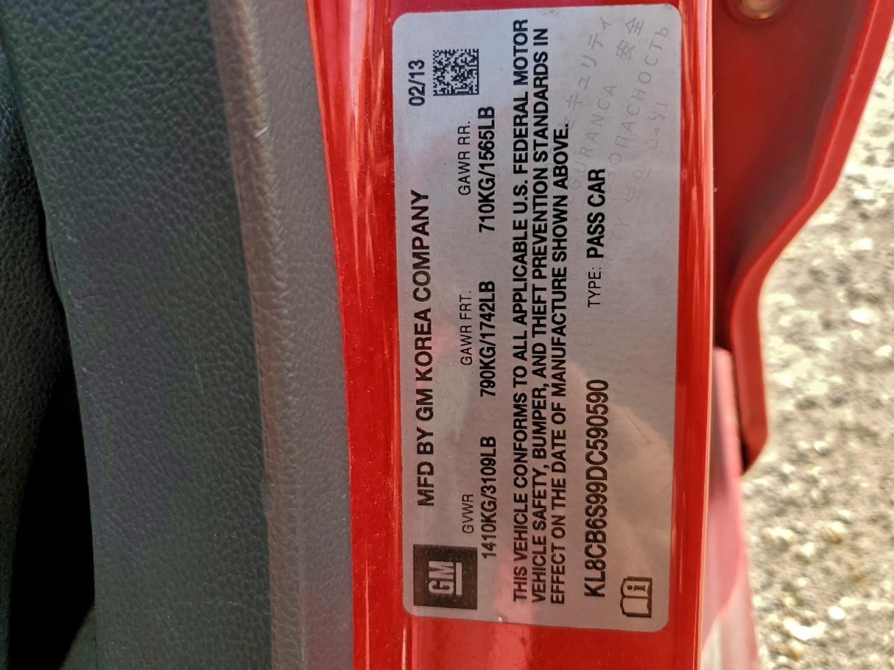 2013 Chevrolet Spark Ls VIN: KL8CB6S99DC590590 Lot: 94145535