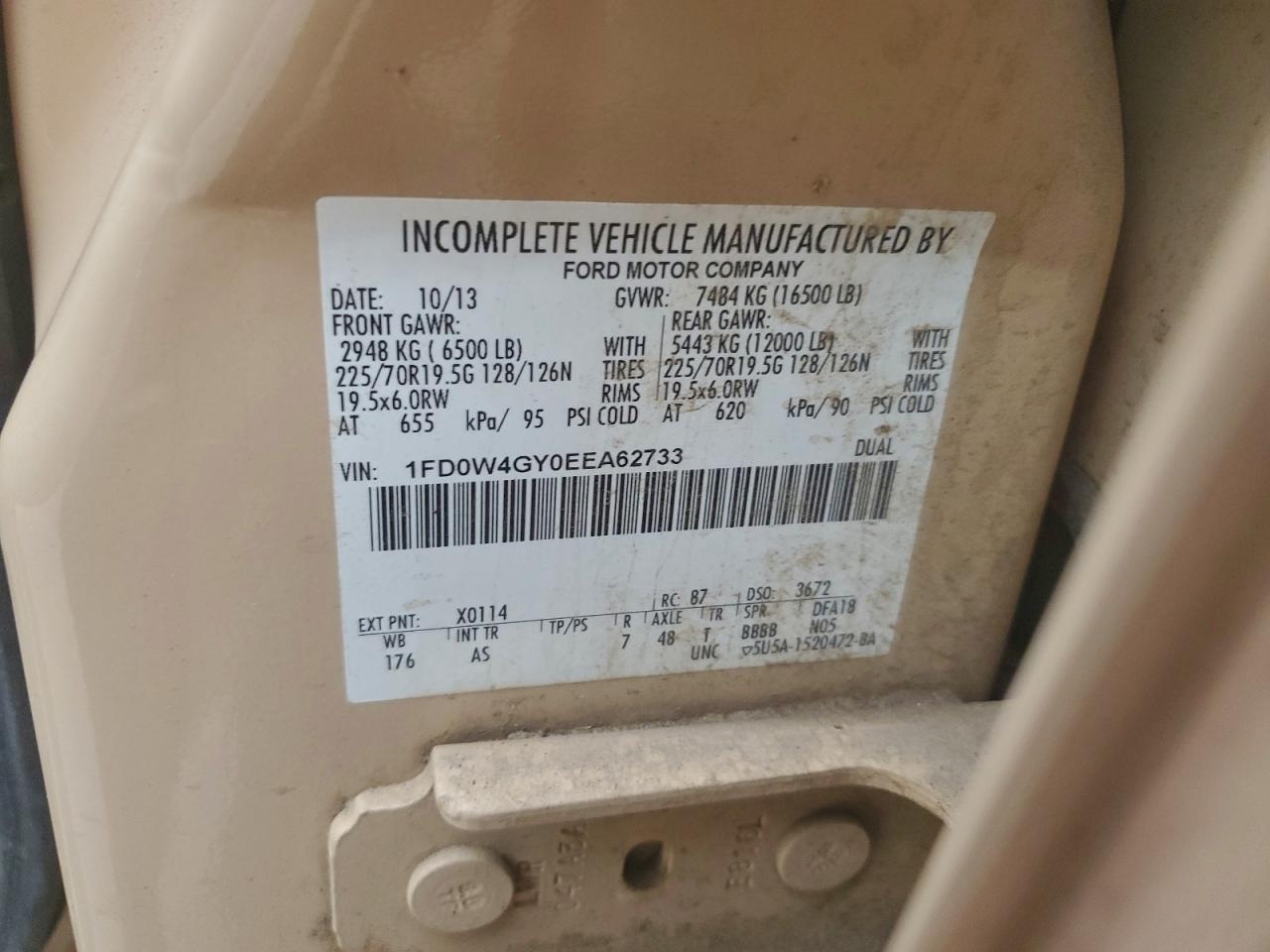 2014 Ford F450 Super Duty VIN: 1FD0W4GY0EEA62733 Lot: 93695405