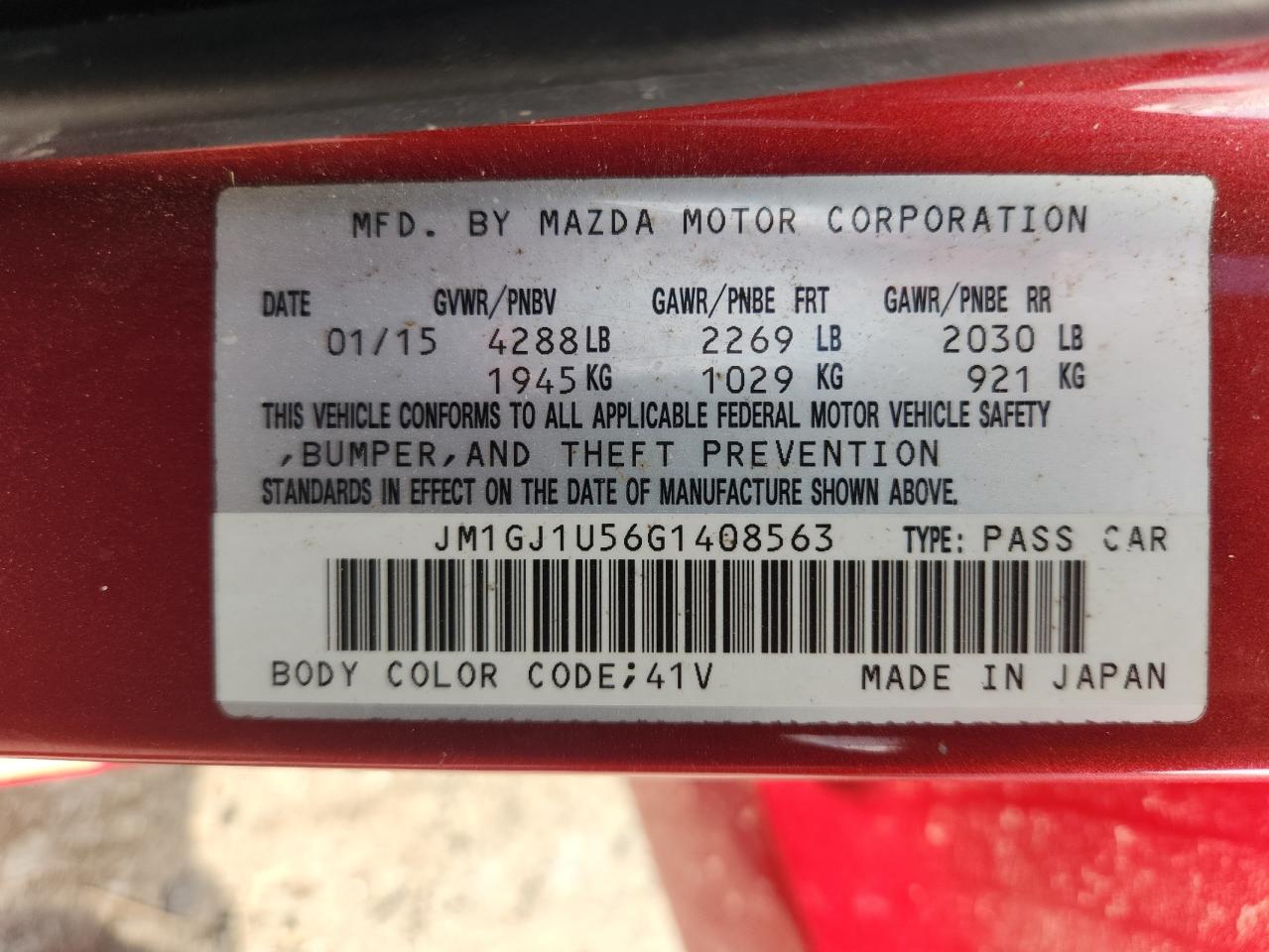 2016 Mazda 6 Sport VIN: JM1GJ1U56G1408563 Lot: 92666645