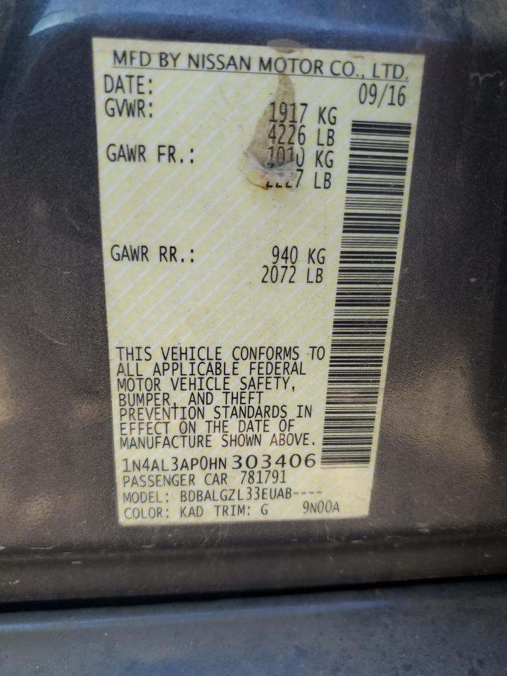 2017 Nissan Altima 2.5 VIN: 1N4AL3AP0HN303406 Lot: 92231145