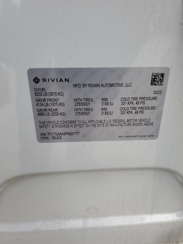 2023 Rivian R1T Adventure VIN: 7FCTGAAA5PN021777 Lot: 93660695