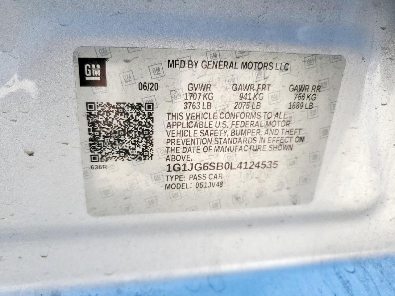 2020 Chevrolet Sonic VIN: 1G1JG6SB0L4124535 Lot: 91320305