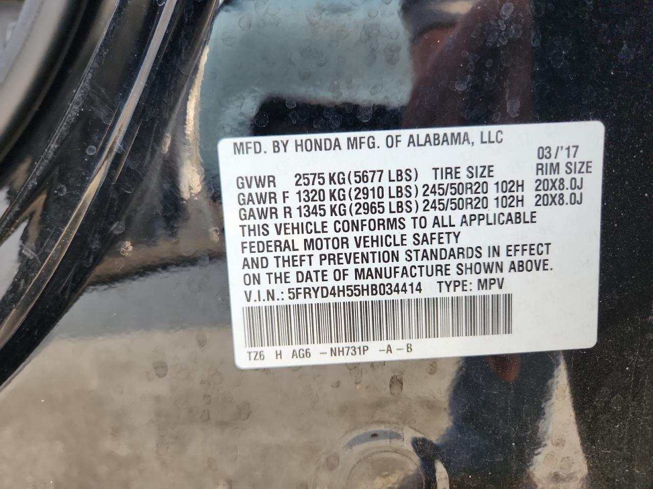 2017 Acura Mdx Technology VIN: 5FRYD4H55HB034414 Lot: 93304065