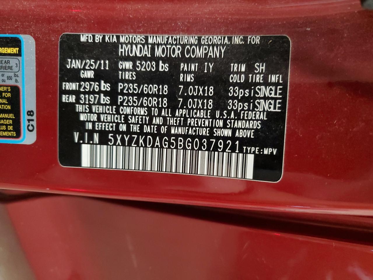 2011 Hyundai Santa Fe Limited VIN: 5XYZKDAG5BG037921 Lot: 92388105