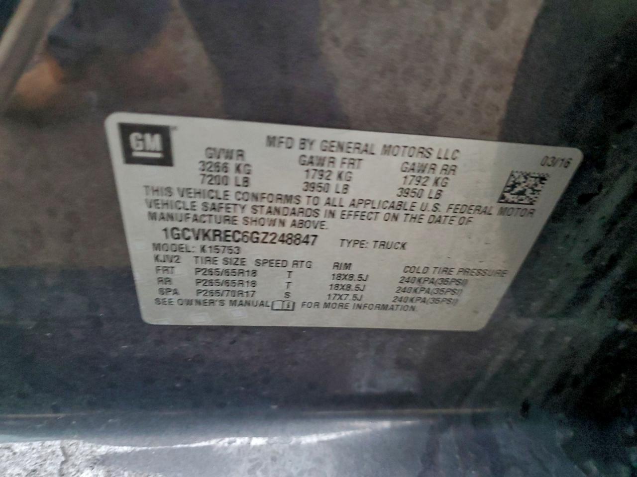 2016 Chevrolet Silverado K1500 Lt VIN: 1GCVKREC6GZ248847 Lot: 94183185