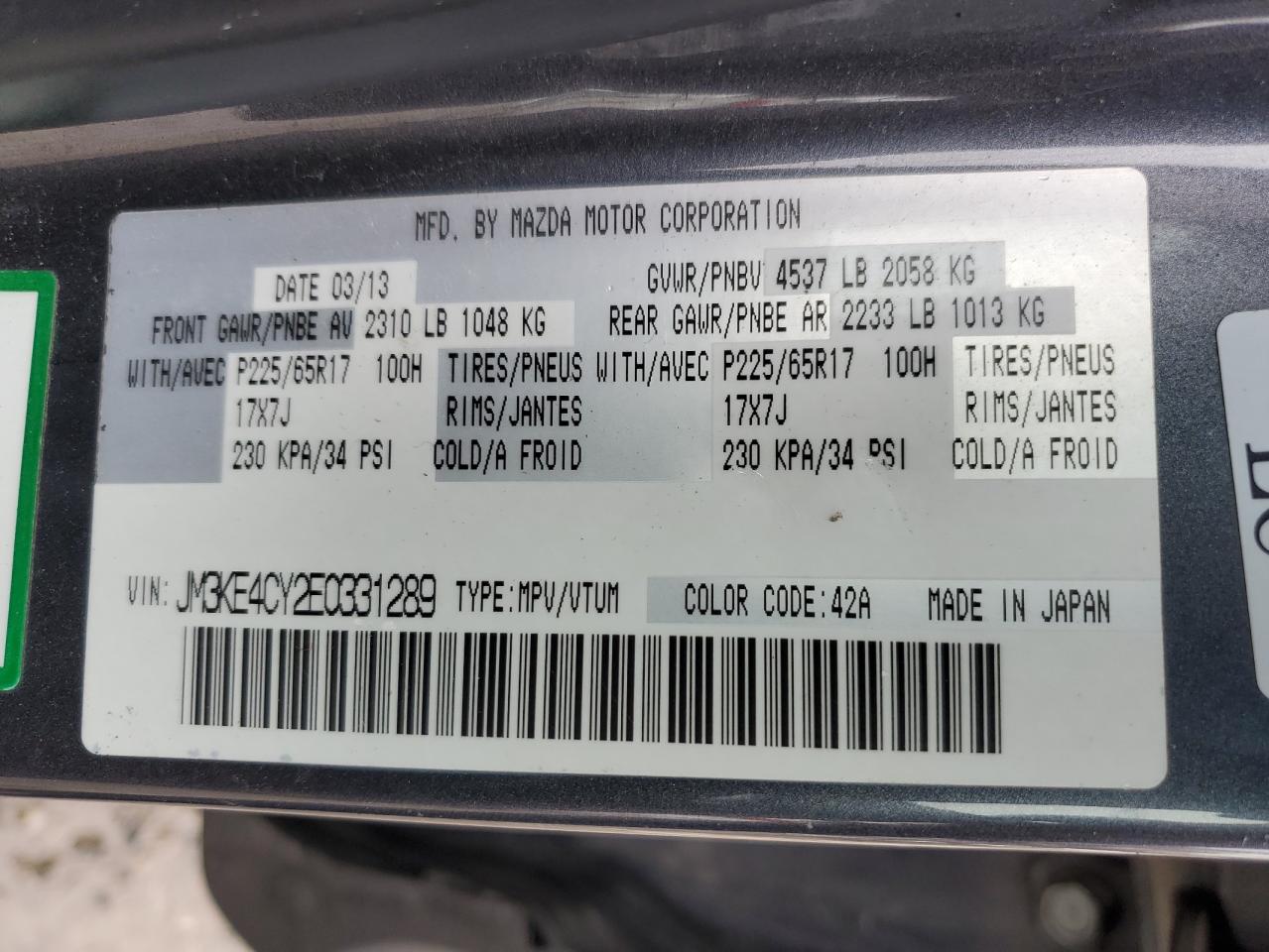 2014 Mazda Cx-5 Touring VIN: JM3KE4CY2E0331289 Lot: 91208815