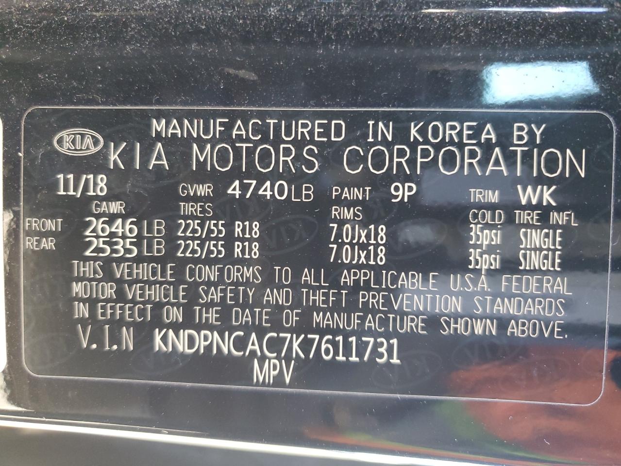 2019 Kia Sportage Ex VIN: KNDPNCAC7K7611731 Lot: 91696695