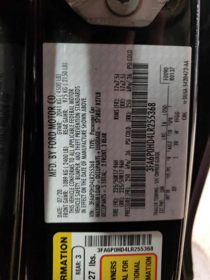 2020 Ford Fusion Se VIN: 3FA6P0HD4LR255368 Lot: 93112175