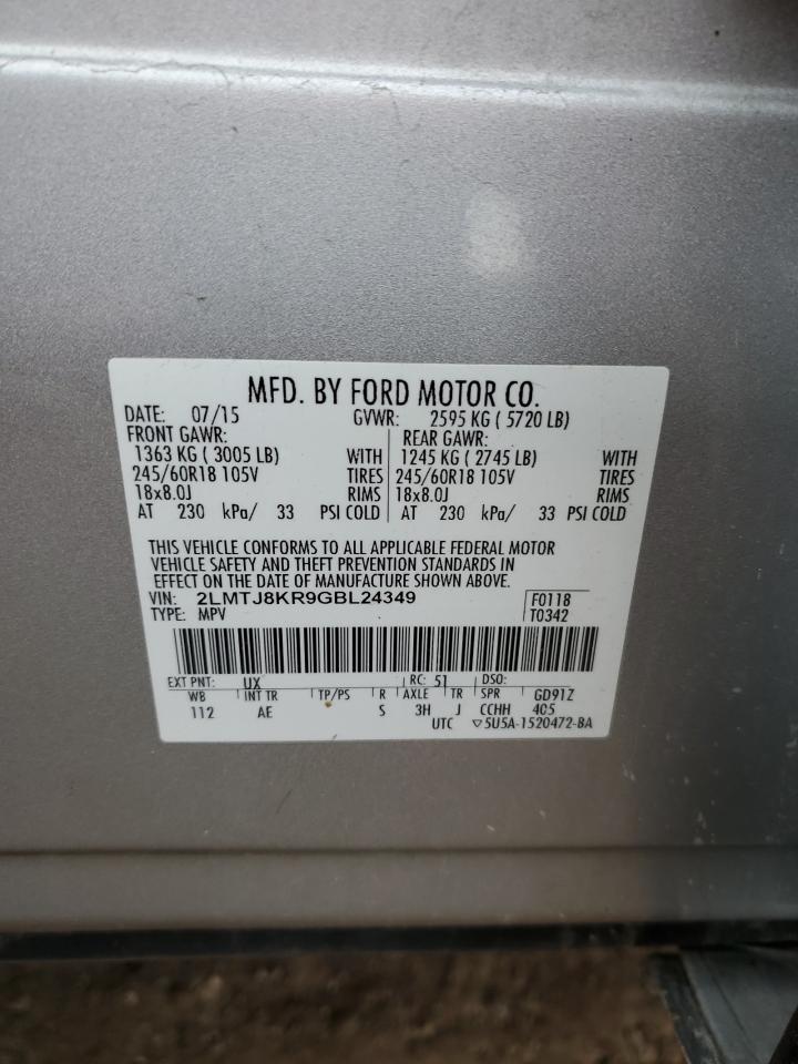 2016 Lincoln Mkx Select VIN: 2LMTJ8KR9GBL24349 Lot: 93085795