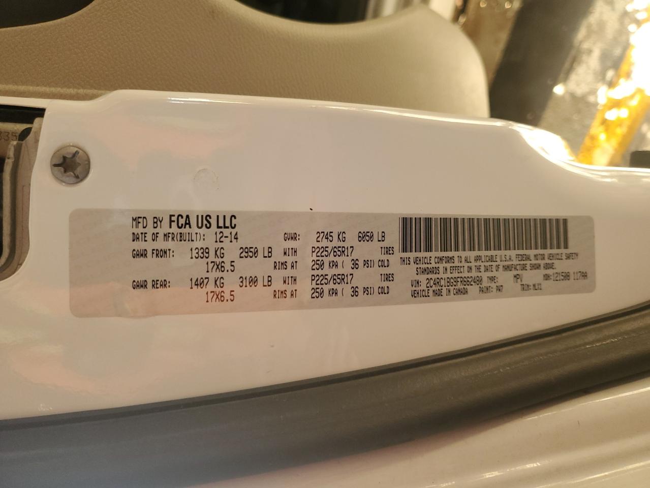 2015 Chrysler Town & Country Touring VIN: 2C4RC1BG9FR662480 Lot: 91915445