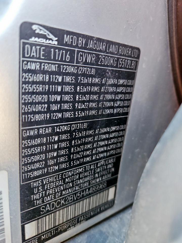 2017 Jaguar F-Pace Prestige VIN: SADCK2BV5HA489968 Lot: 91235225