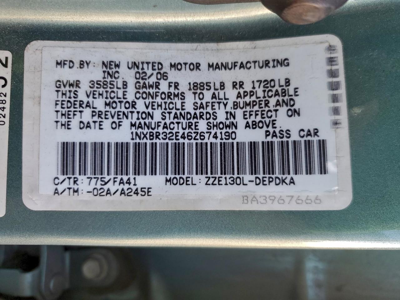 2006 Toyota Corolla Ce VIN: 1NXBR32E46Z674190 Lot: 93978575