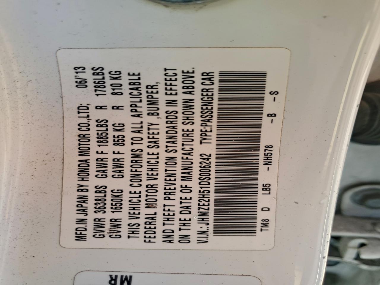 2013 Honda Insight Lx VIN: JHMZE2H51DS006242 Lot: 93398605