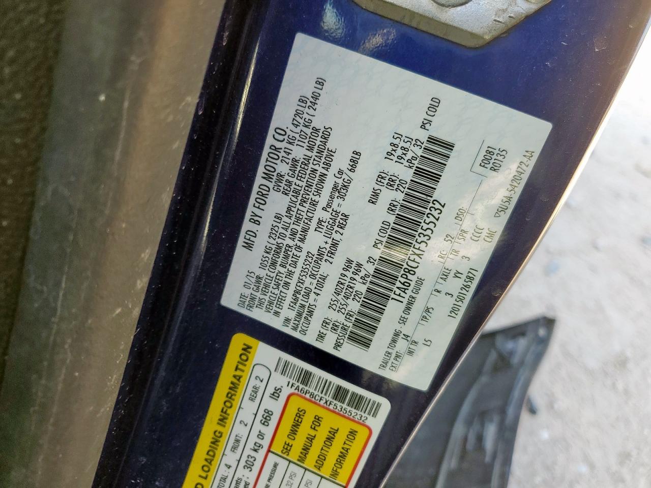 2015 Ford Mustang Gt VIN: 1FA6P8CFXF5355232 Lot: 92029215