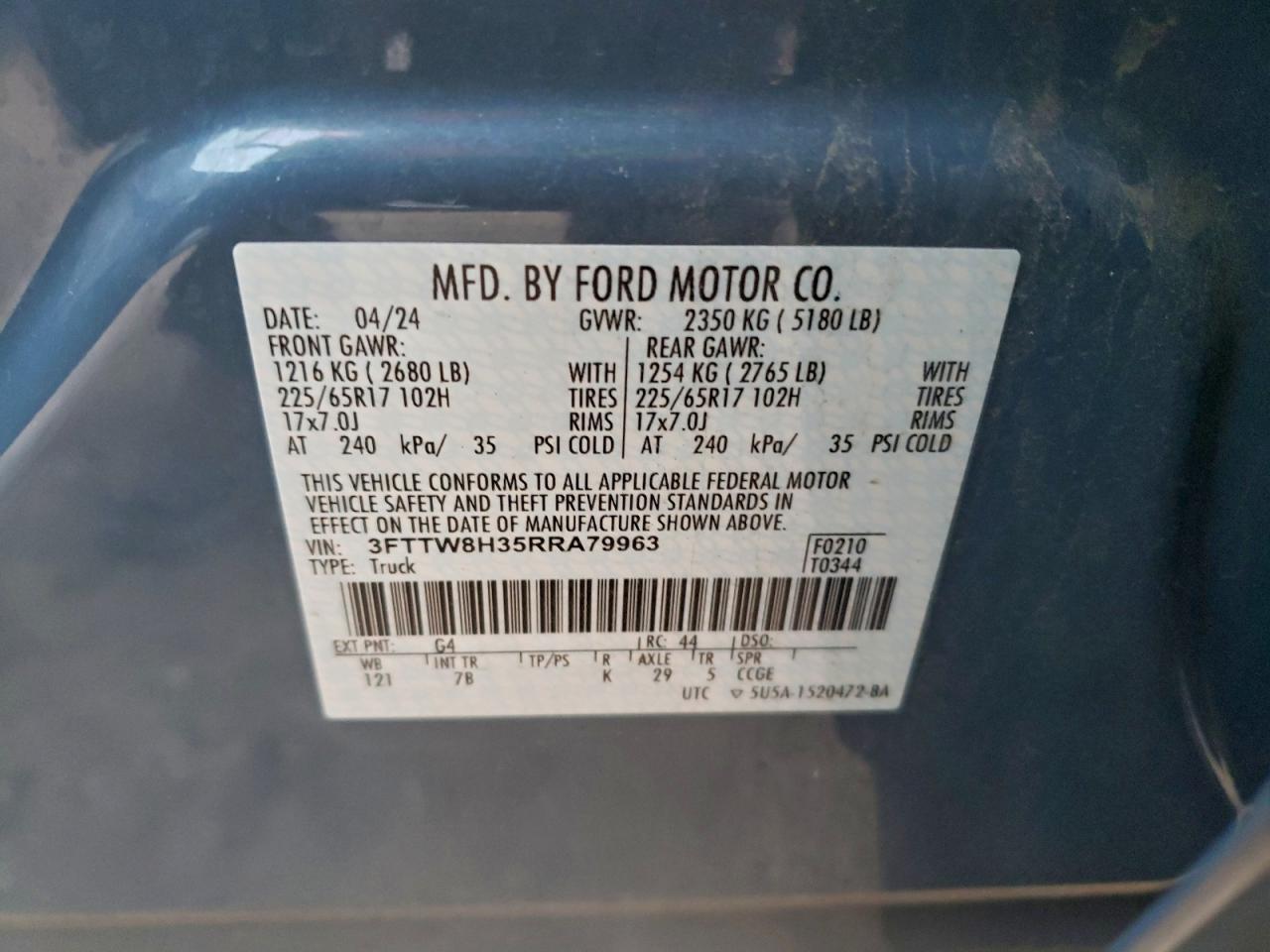 2024 Ford Maverick Xlt VIN: 3FTTW8H35RRA79963 Lot: 93651915