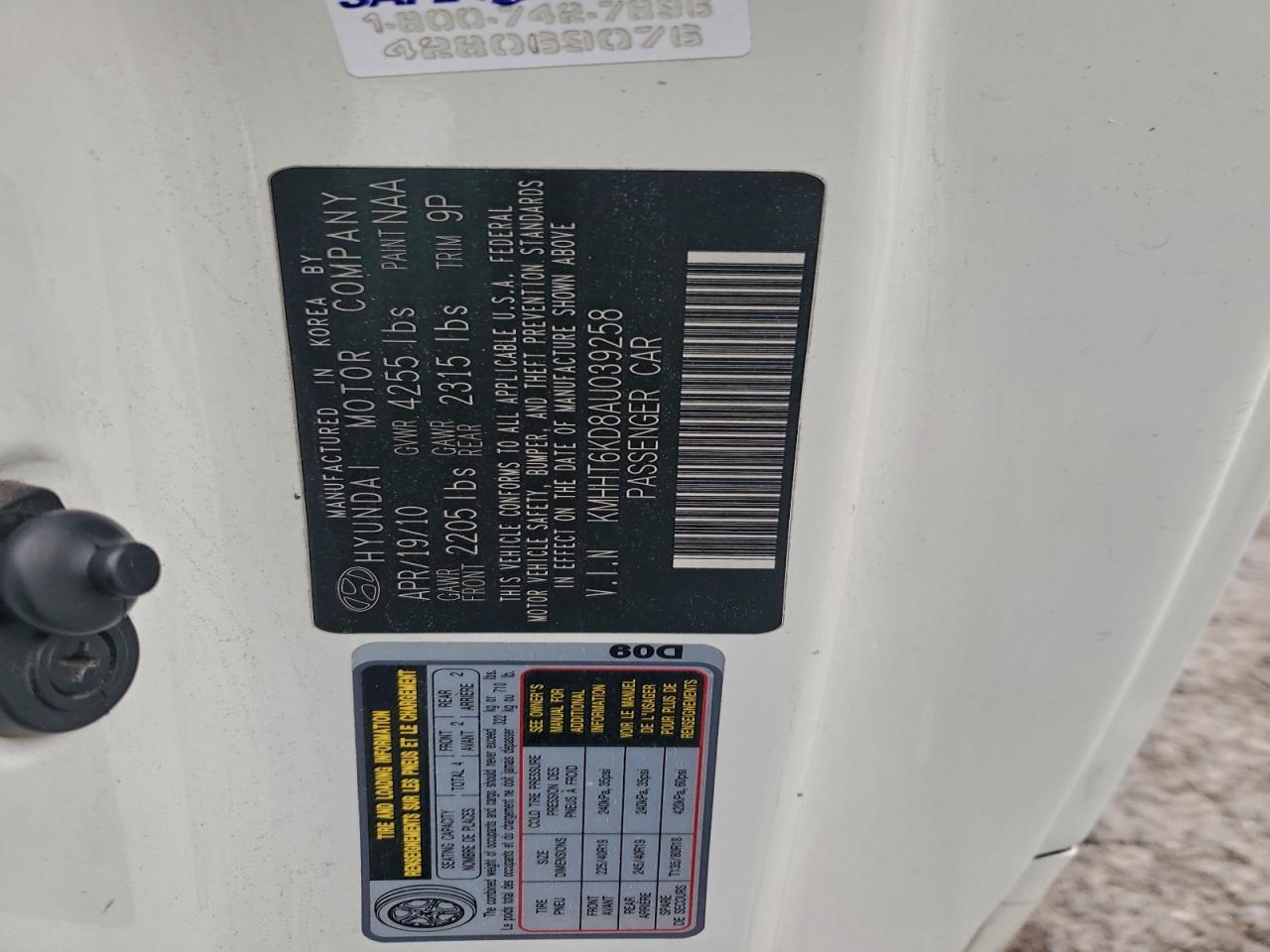 2010 Hyundai Genesis Coupe 2.0T VIN: KMHHT6KD8AU039258 Lot: 93778375