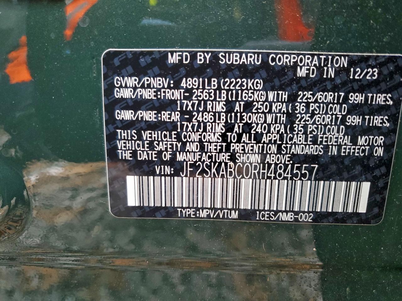 2024 Subaru Forester VIN: JF2SKABC0RH484557 Lot: 92755405