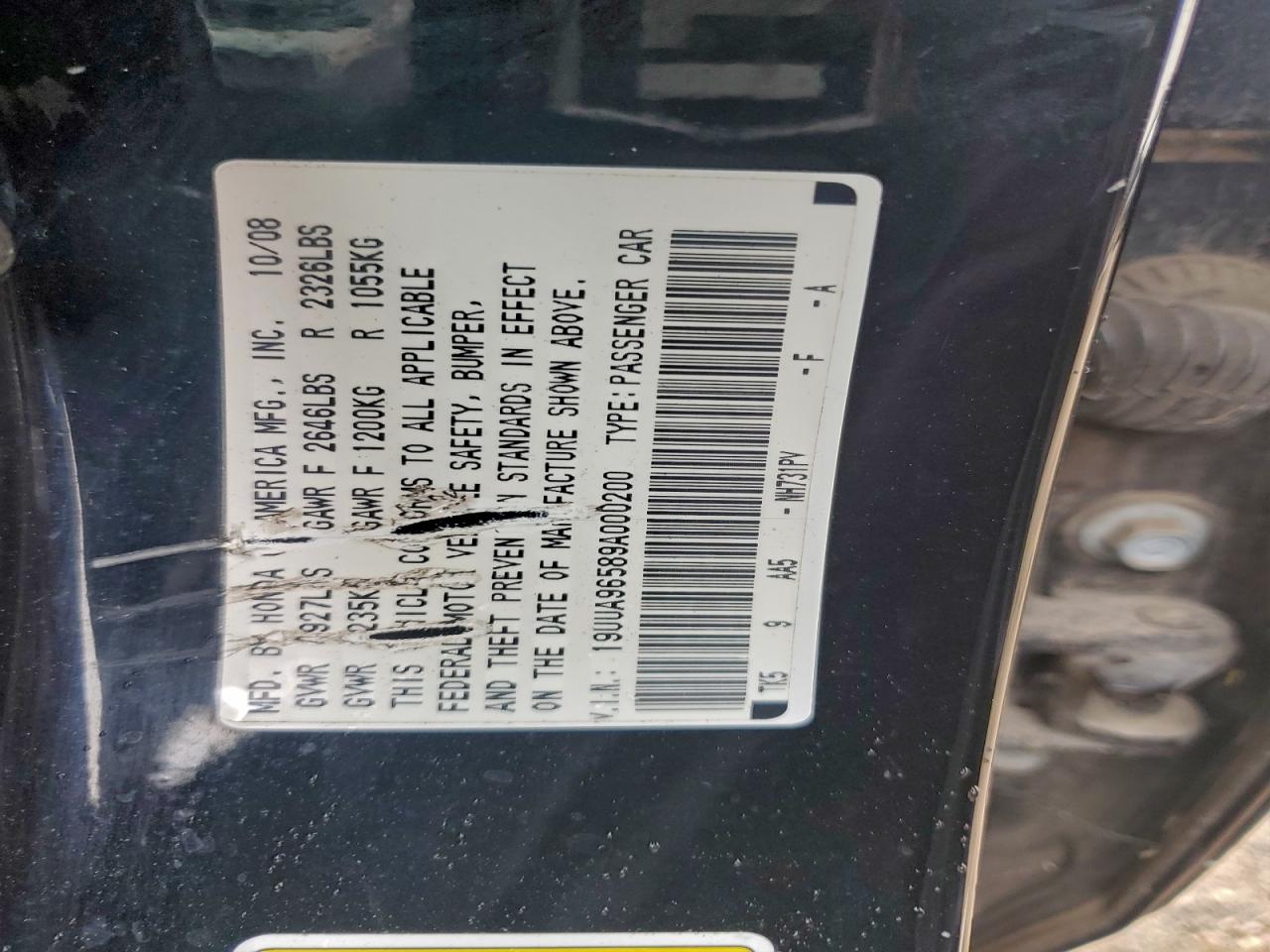 2009 Acura Tl VIN: 19UUA96589A000200 Lot: 93085165