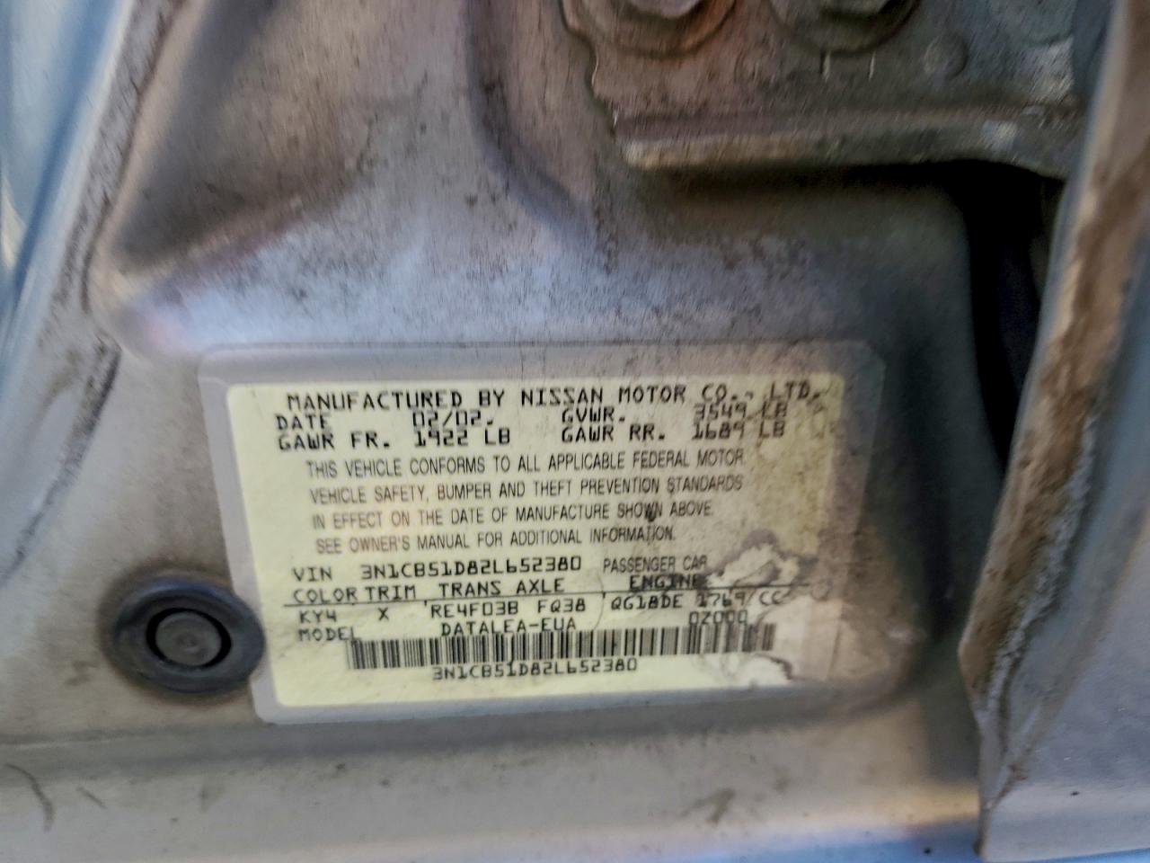 2005 Nissan Sentra Xe VIN: 3N1CB51D82L652380 Lot: 93372345
