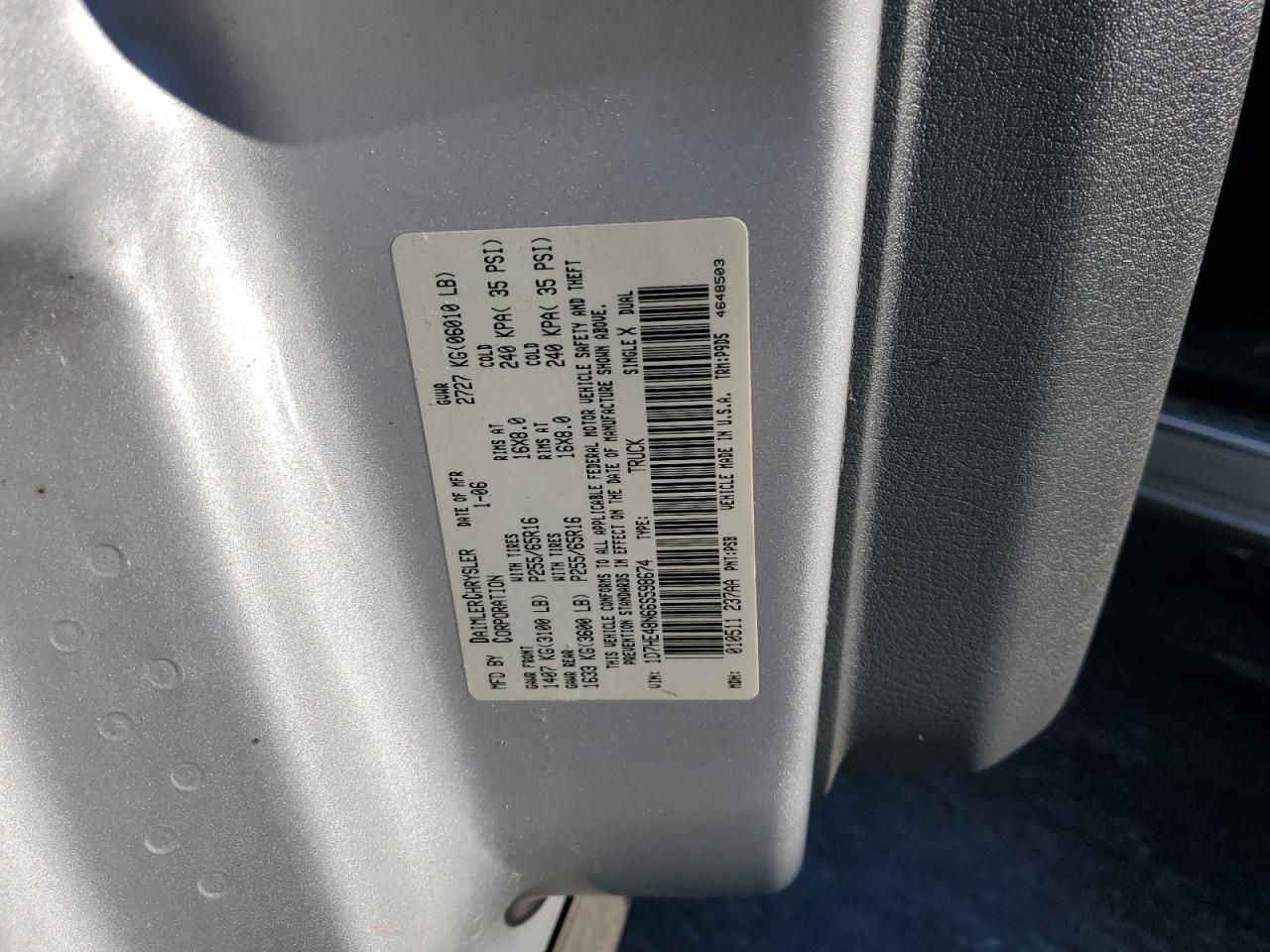 2006 Dodge Dakota Quad Slt VIN: 1D7HE48N66S598674 Lot: 91928305