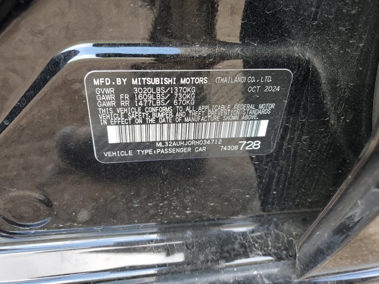 2024 Mitsubishi Mirage Es VIN: ML32AUHJ0RH034712 Lot: 90714115