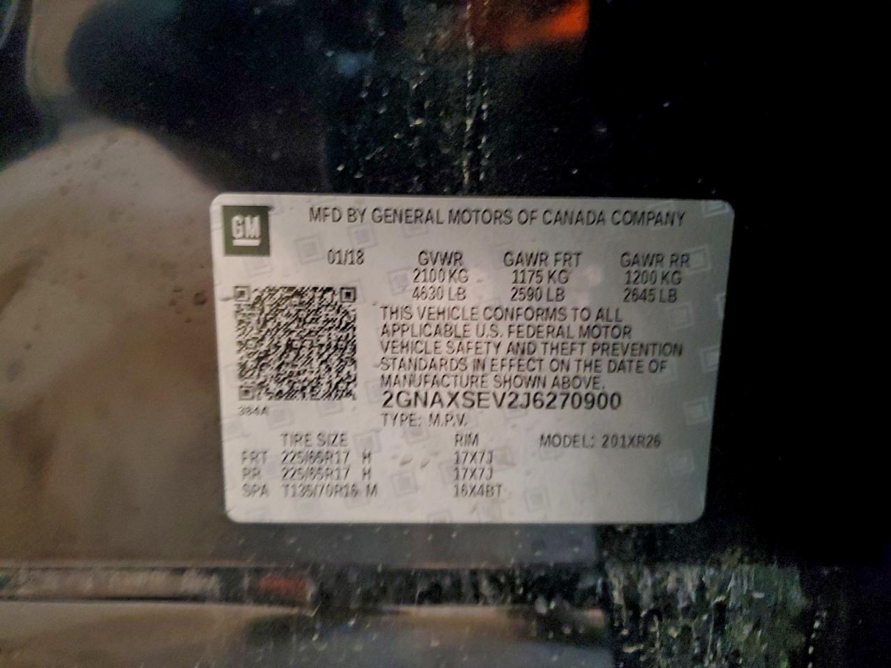 2018 Chevrolet Equinox Lt VIN: 2GNAXSEV2J6270900 Lot: 92795535