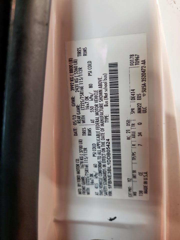 2013 Ford Econoline E350 Super Duty Wagon VIN: 1FBNE3BL1DDB05424 Lot: 92719525