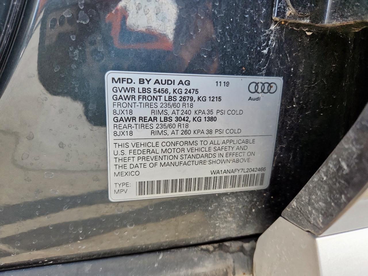 2020 Audi Q5 Premium VIN: WA1ANAFY7L2042466 Lot: 93236375