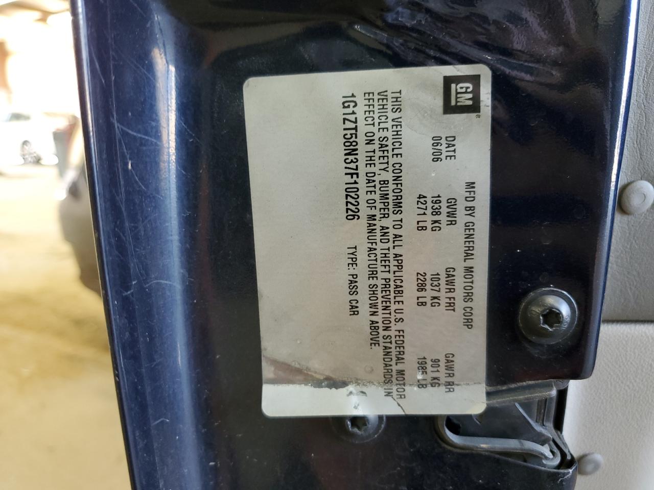 2007 Chevrolet Malibu Lt VIN: 1G1ZT58N37F102226 Lot: 93020595