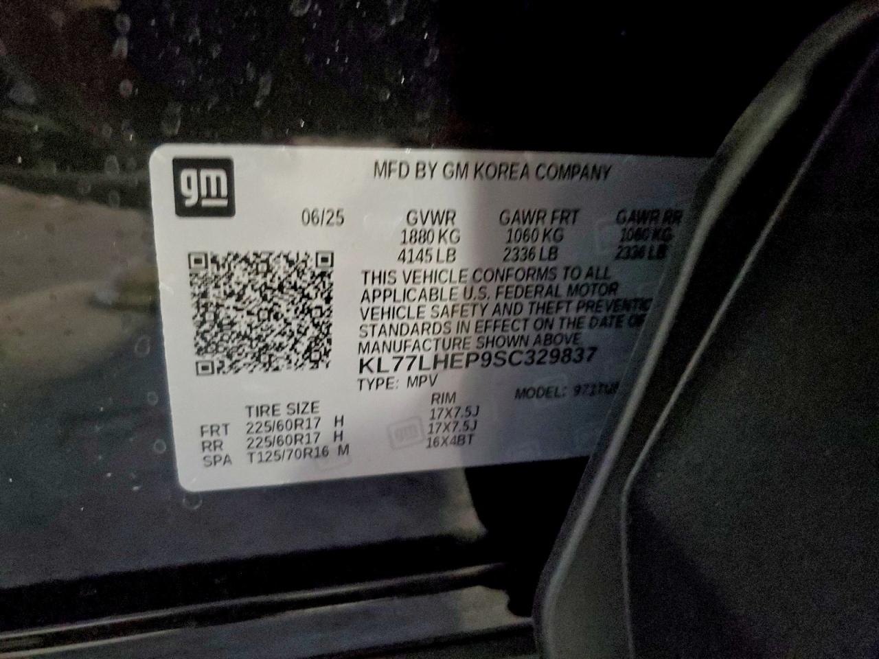 2025 Chevrolet Trax 1Lt VIN: KL77LHEP9SC329837 Lot: 93675945