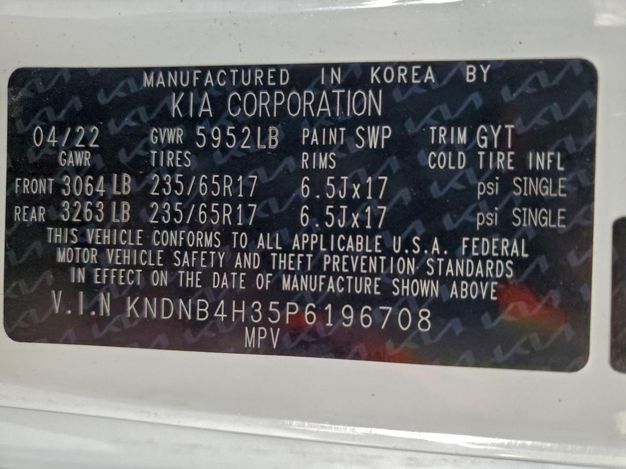 2023 Kia Carnival Lx VIN: KNDNB4H35P6196708 Lot: 94440895