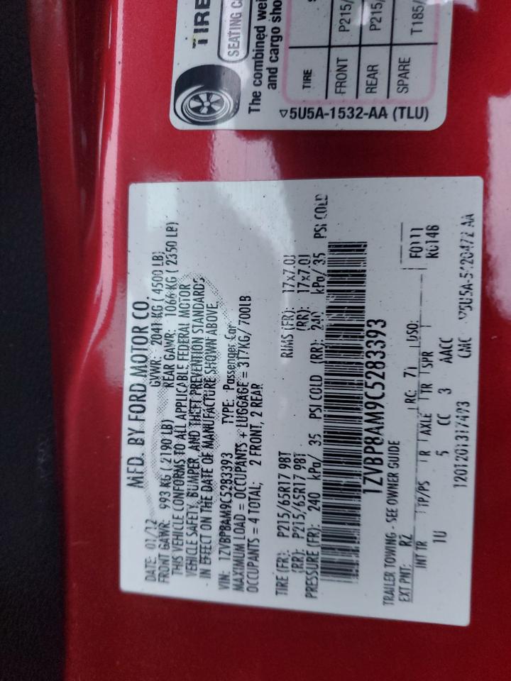 2012 Ford Mustang VIN: 1ZVBP8AM9C5283393 Lot: 91410605