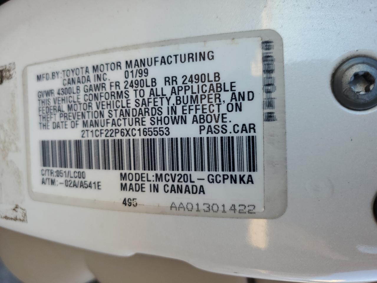 1999 Toyota Camry Solara Se VIN: 2T1CF22P6XC165553 Lot: 92782755