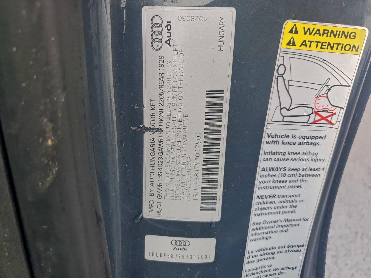 2009 Audi Tt VIN: TRUKF38J791017901 Lot: 94134935