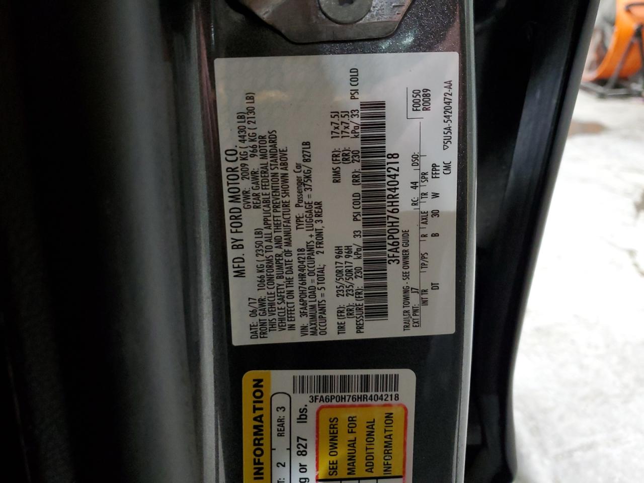 2017 Ford Fusion Se VIN: 3FA6P0H76HR404218 Lot: 91208255